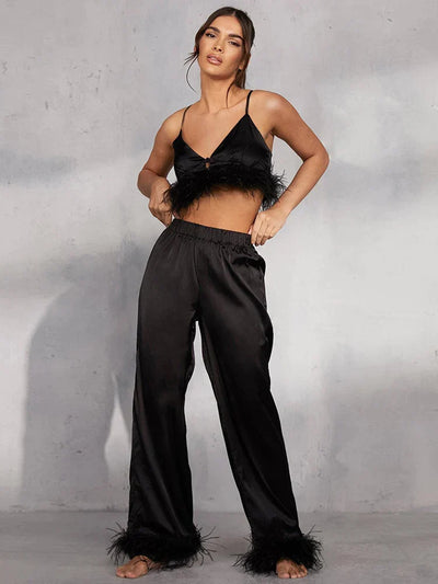 Camisole-set med fjær