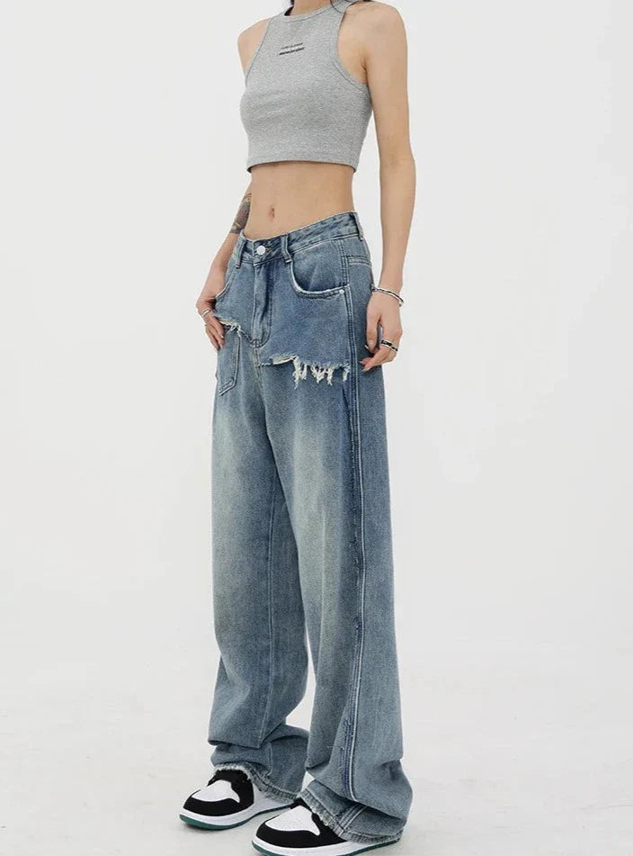 Vintage jeans med høy midje og rette ben