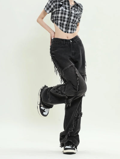 Svart løs jeans med stjernedesign