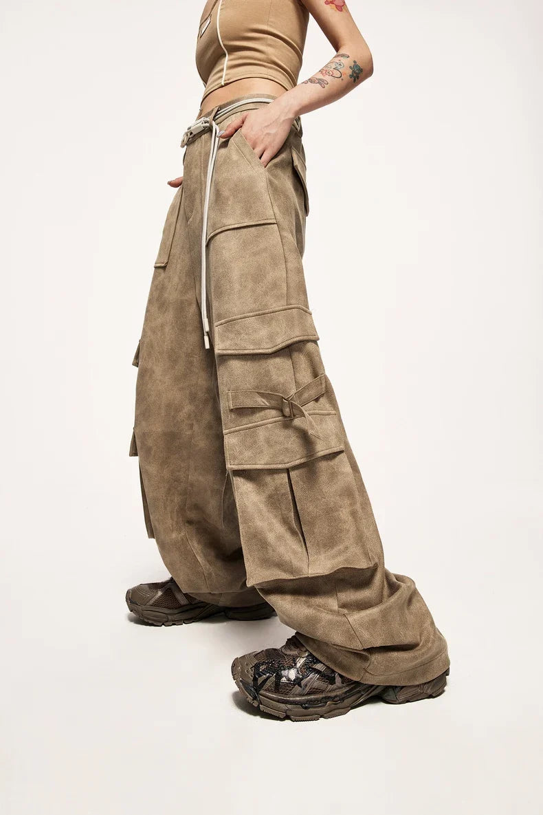 Vintage Slitt Mocka Cargo Bukser