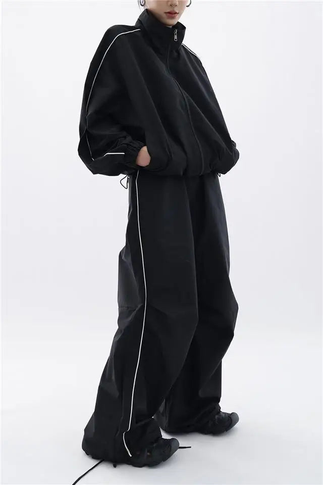 Oversized sporty svart treningsdrakt