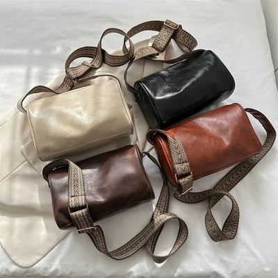 Trine™ | Vintage Skinn Crossbody Veske med Justerbar Vevd Rem