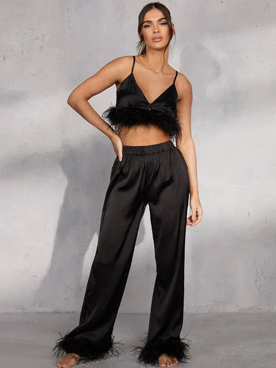 Camisole-set med fjær