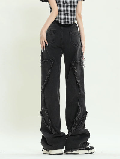 Svart løs jeans med stjernedesign