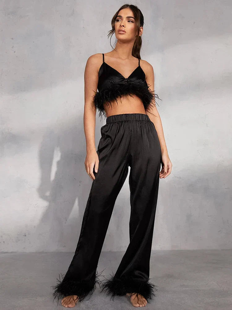 Camisole-set med fjær