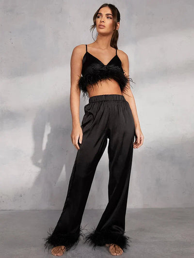 Camisole-set med fjær