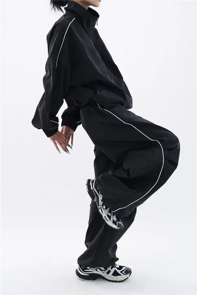 Oversized sporty svart treningsdrakt