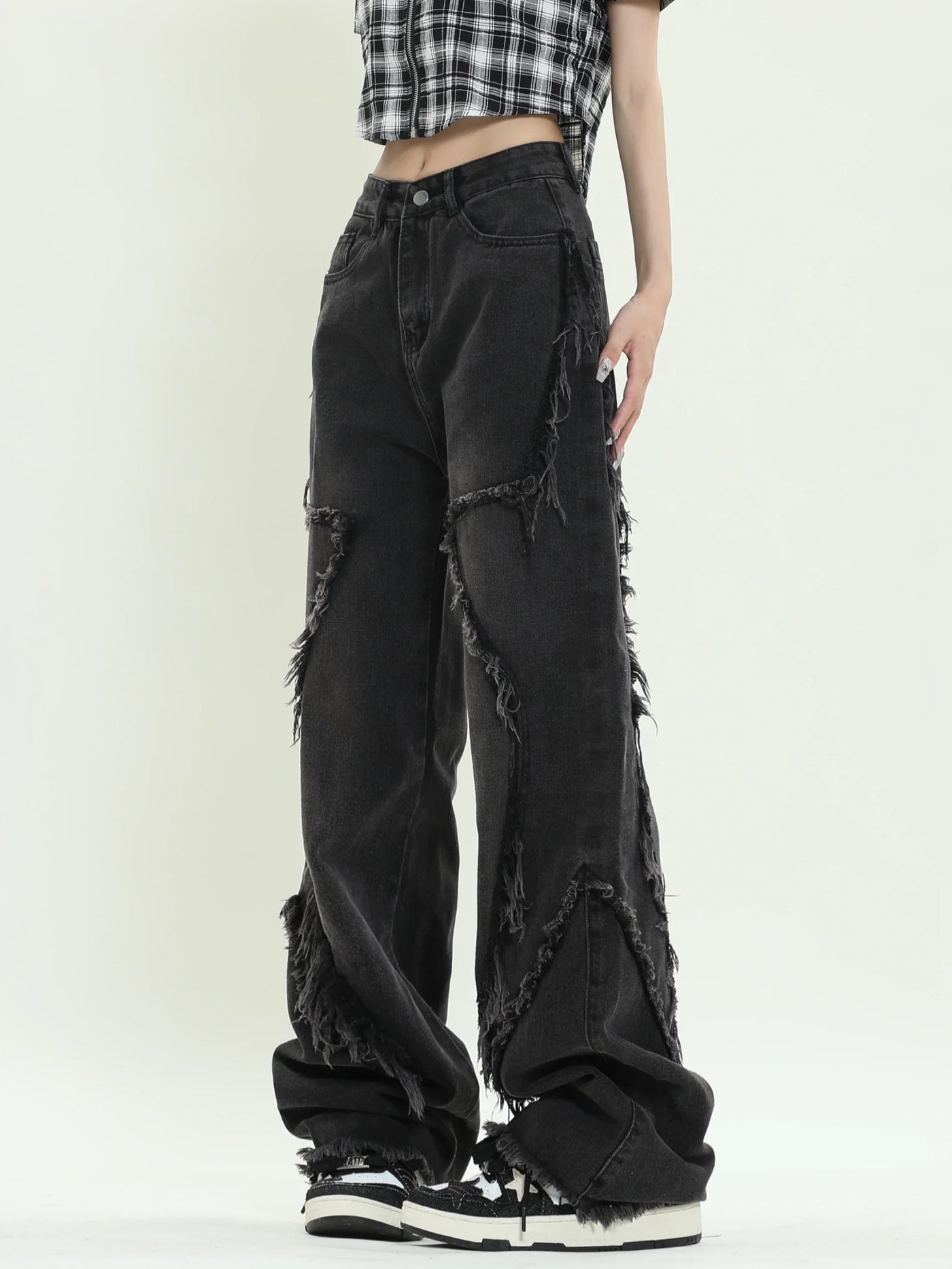 Svart løs jeans med stjernedesign