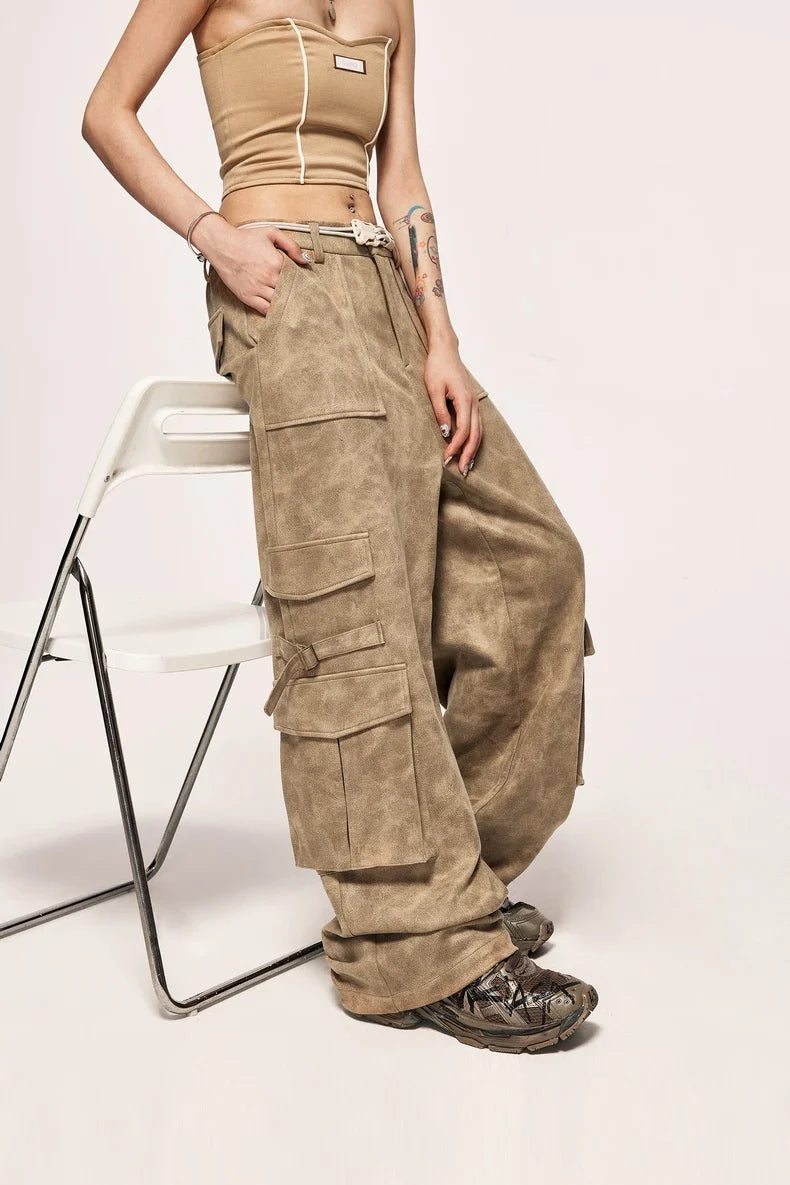 Vintage Slitt Mocka Cargo Bukser