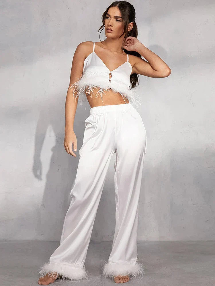 Camisole-set med fjær