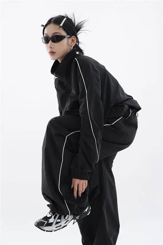 Oversized sporty svart treningsdrakt