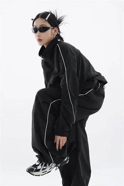 Oversized sporty svart treningsdrakt