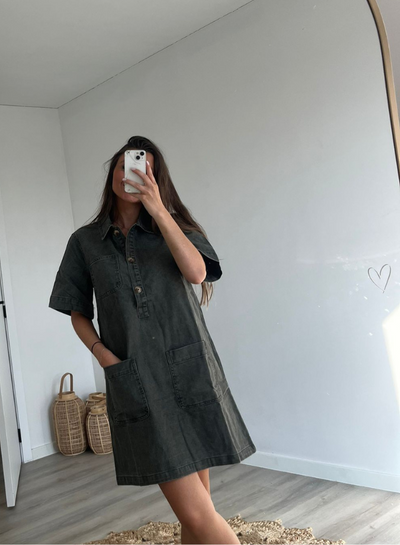 LOUA - Jeanskjole mørk khaki