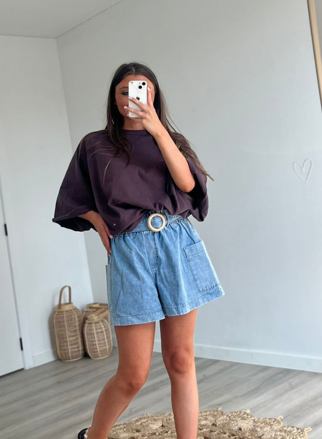 DEMI - Jeansshorts med belte