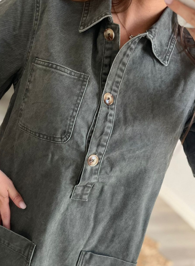 LOUA - Jeanskjole mørk khaki