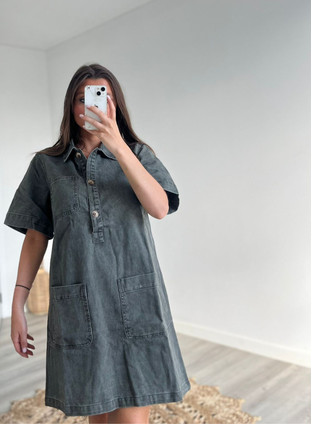 LOUA - Jeanskjole mørk khaki