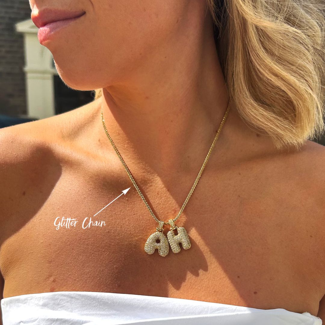 Pave Bubble Halskjede med Initial | 18k Gull