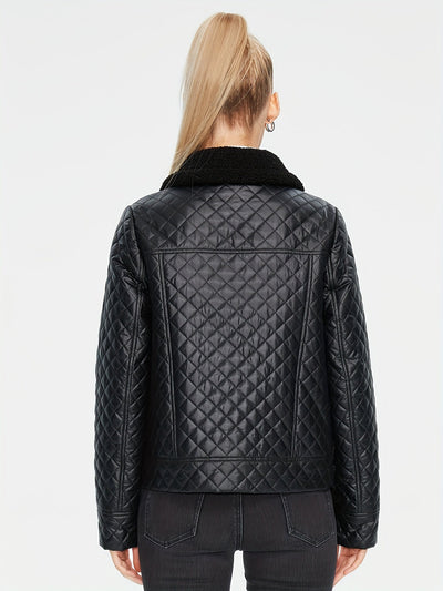 Quiltet fluffy jakke med argyle-mønster