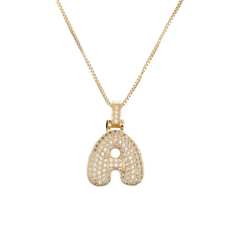 Pave Bubble Halskjede med Initial | 18k Gull