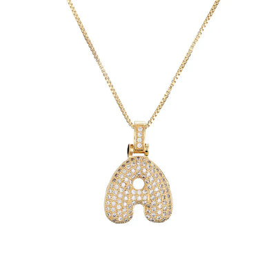 Pave Bubble Halskjede med Initial | 18k Gull