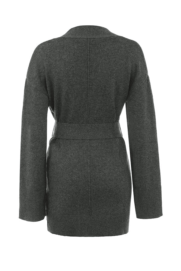 Antracitfarget cardigan i kashmirblanding med belte, bralette og bukser