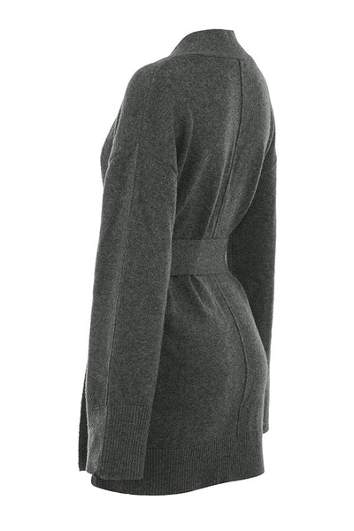 Antracitfarget cardigan i kashmirblanding med belte, bralette og bukser