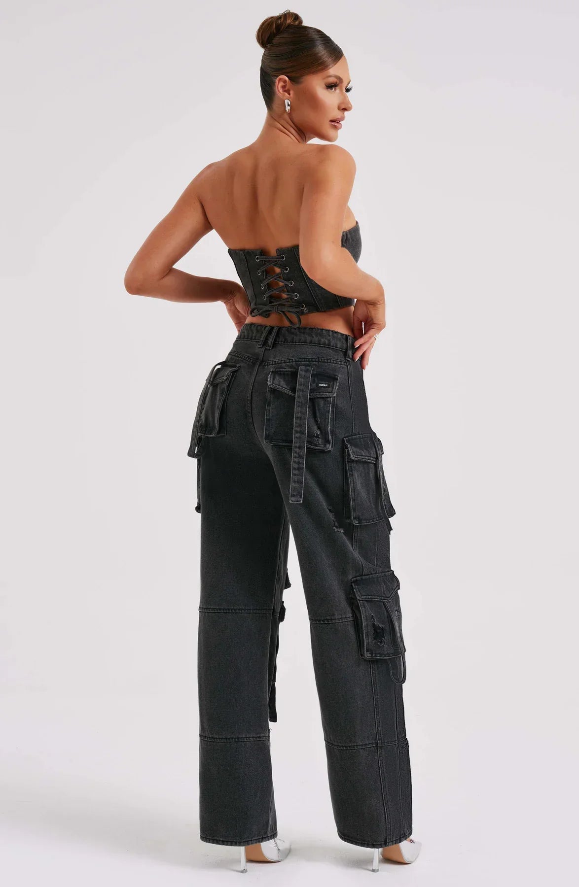 Denim korsett og cargo bukser sett