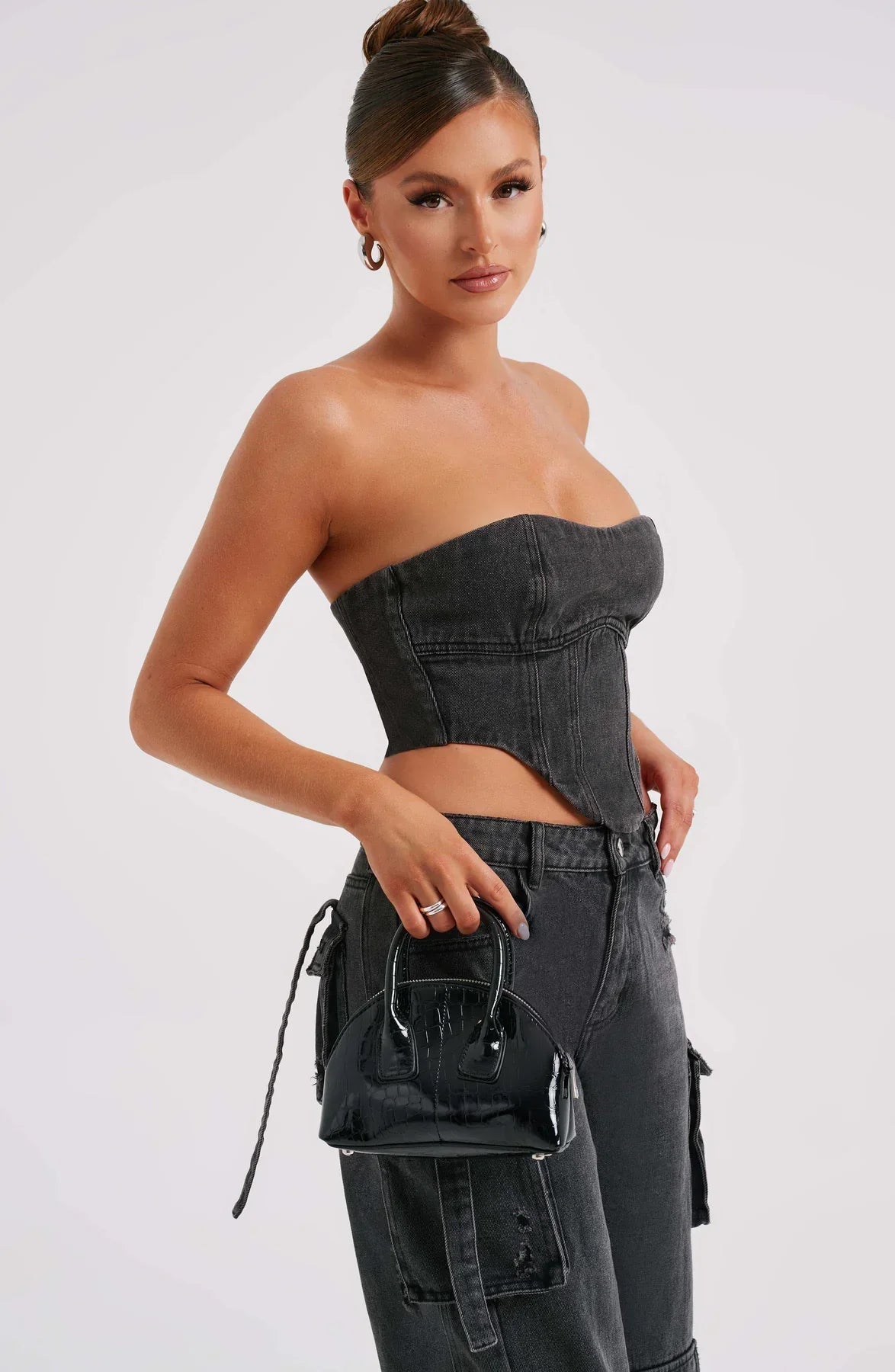 Denim korsett og cargo bukser sett