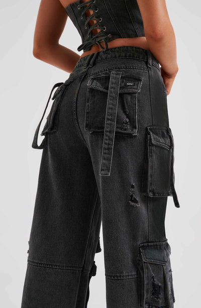Denim korsett og cargo bukser sett