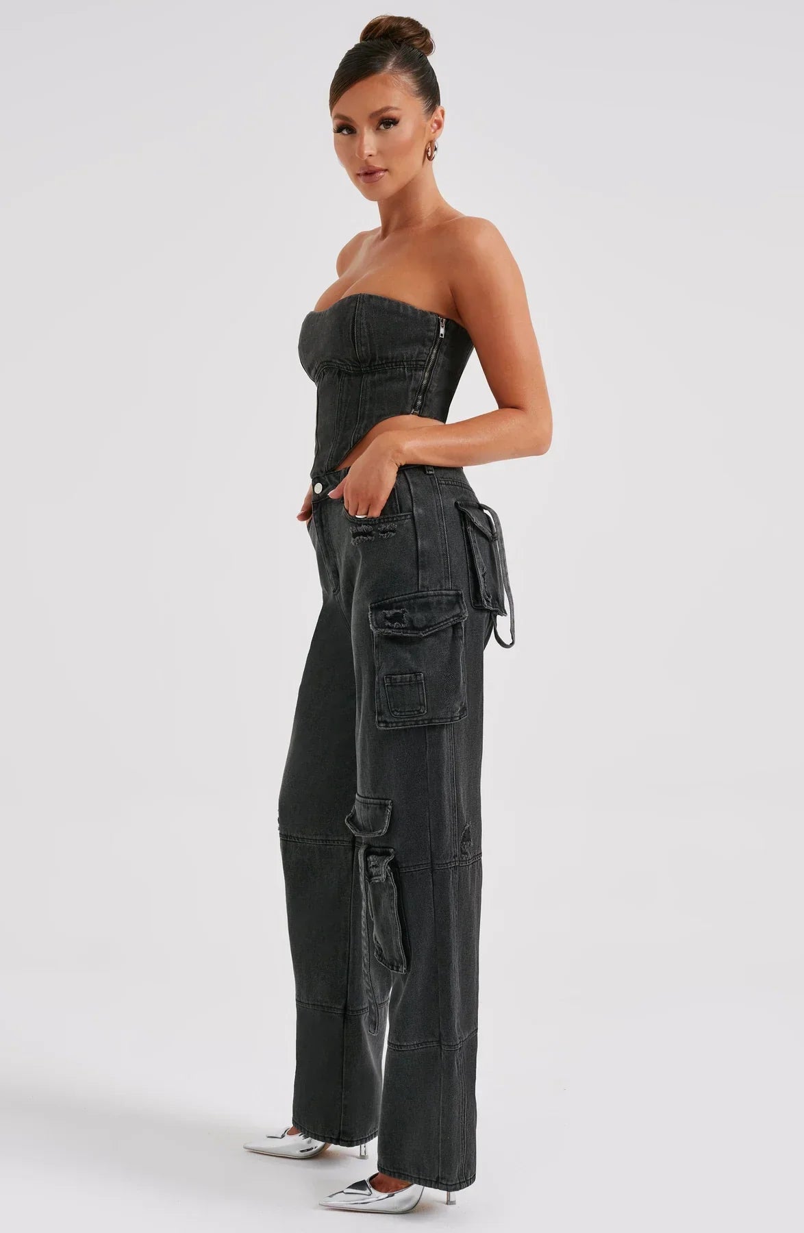 Denim korsett og cargo bukser sett