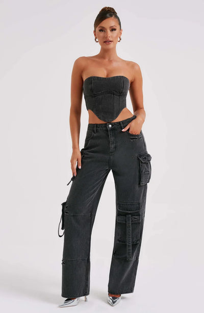 Denim korsett og cargo bukser sett