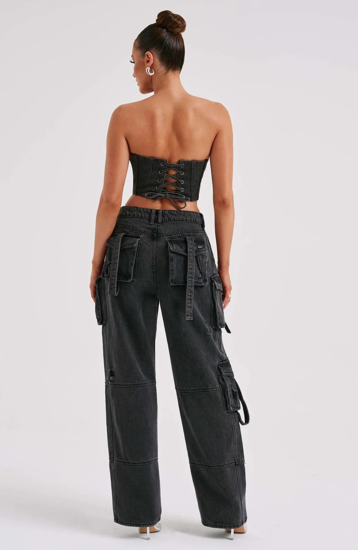 Denim korsett og cargo bukser sett