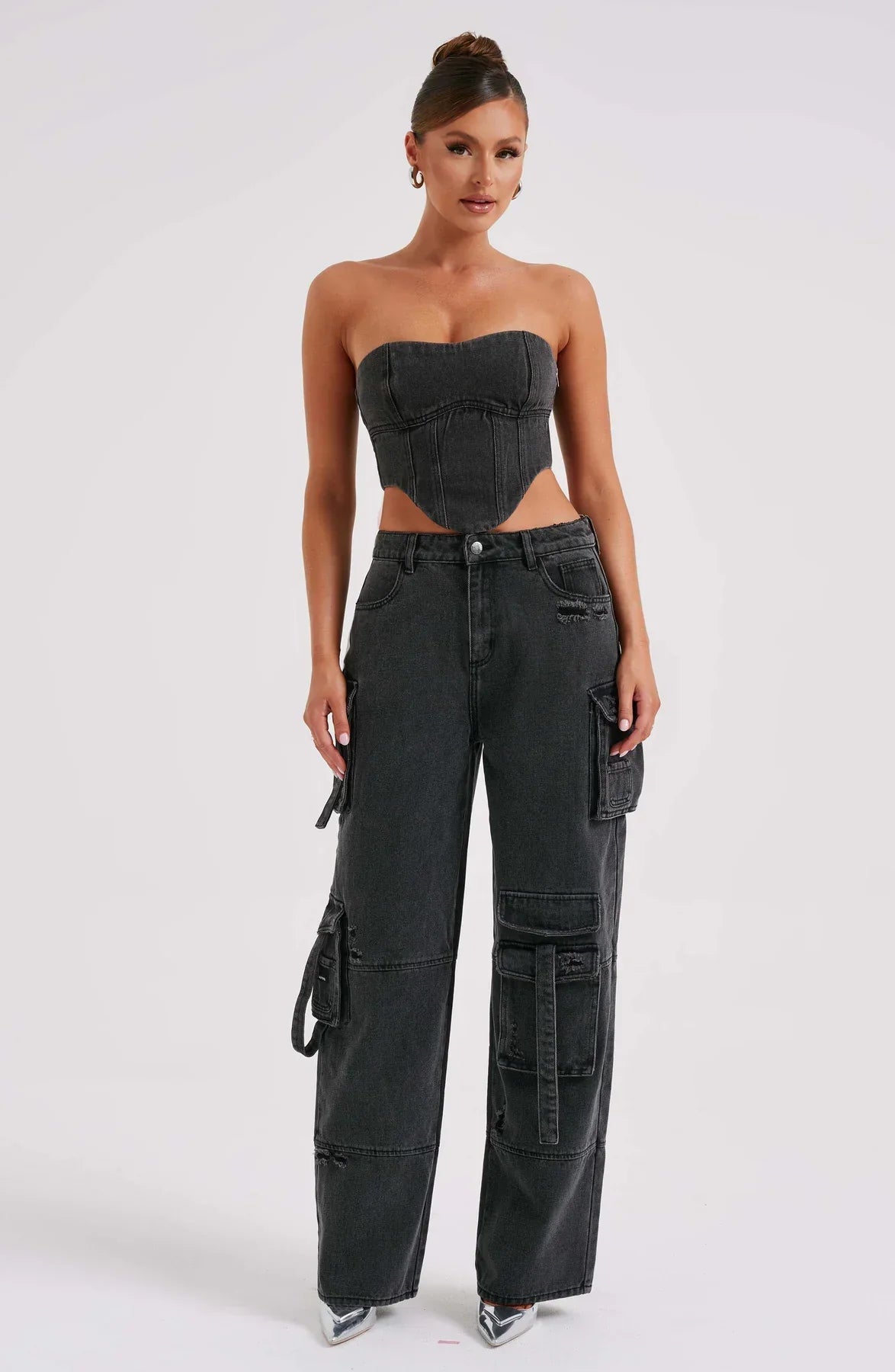 Denim korsett og cargo bukser sett
