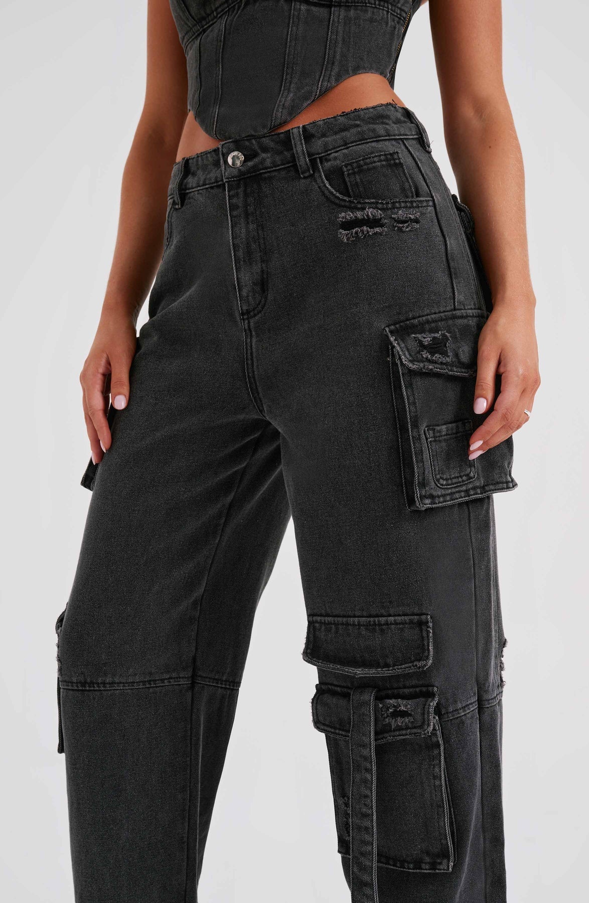 Denim korsett og cargo bukser sett