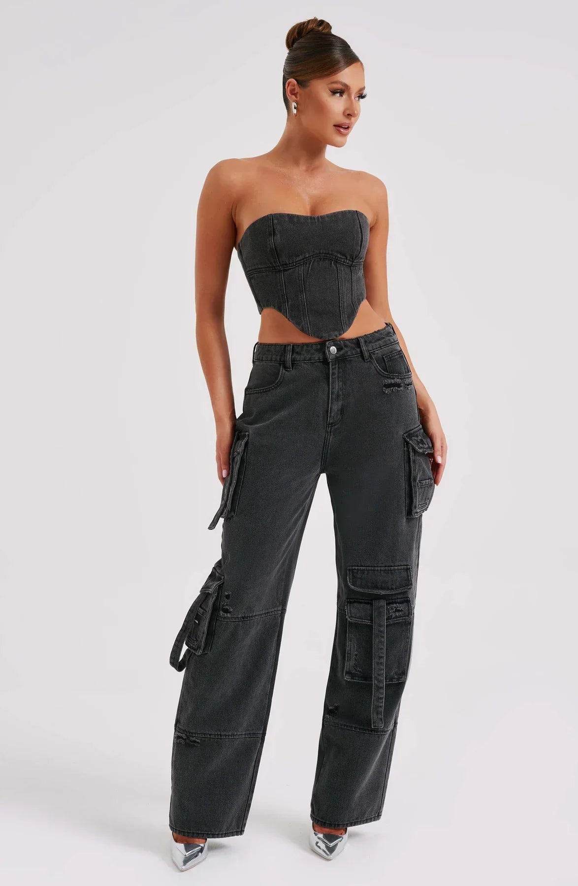 Denim korsett og cargo bukser sett