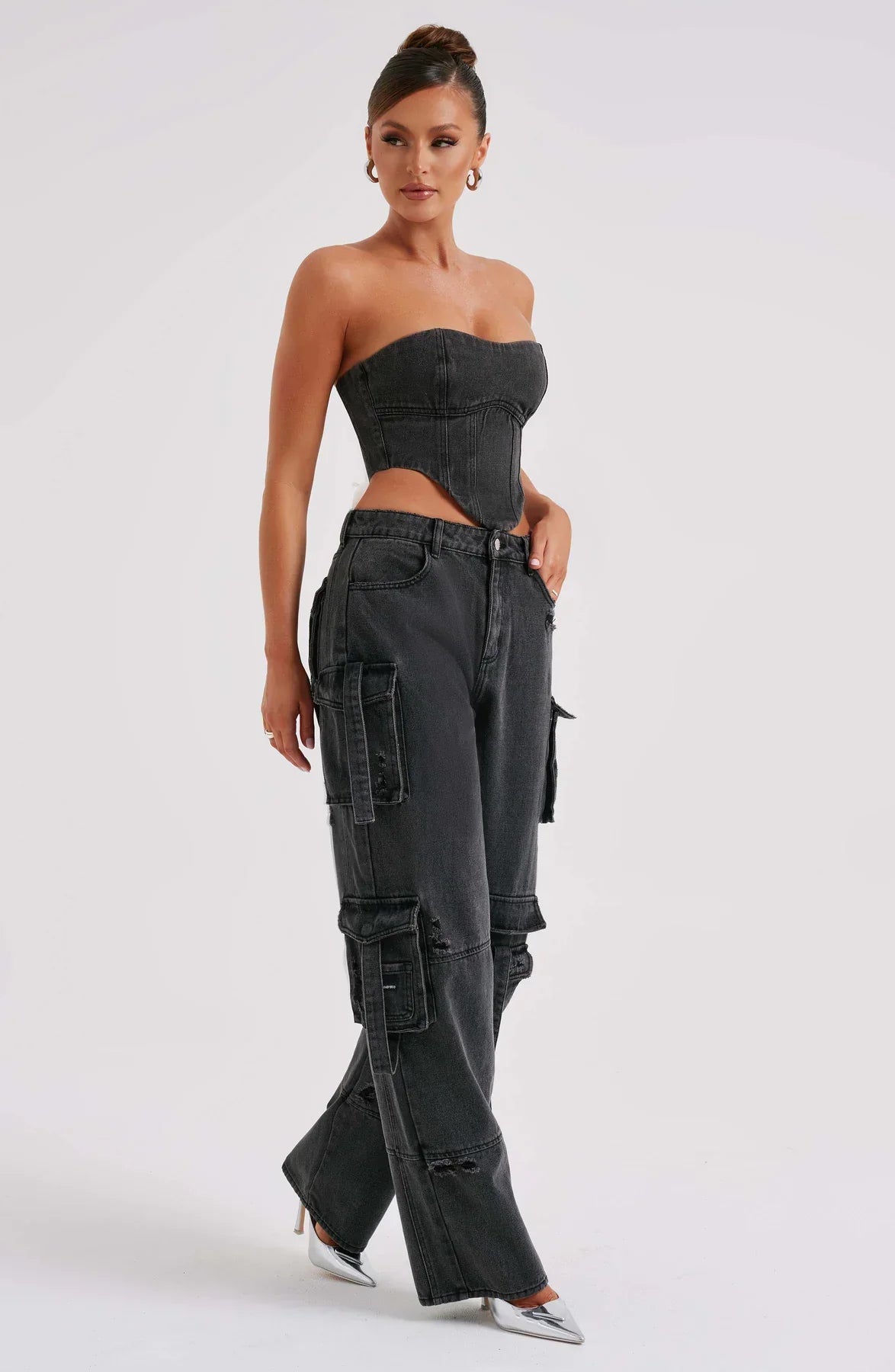 Denim korsett og cargo bukser sett