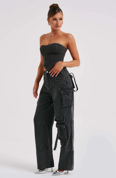 Denim korsett og cargo bukser sett