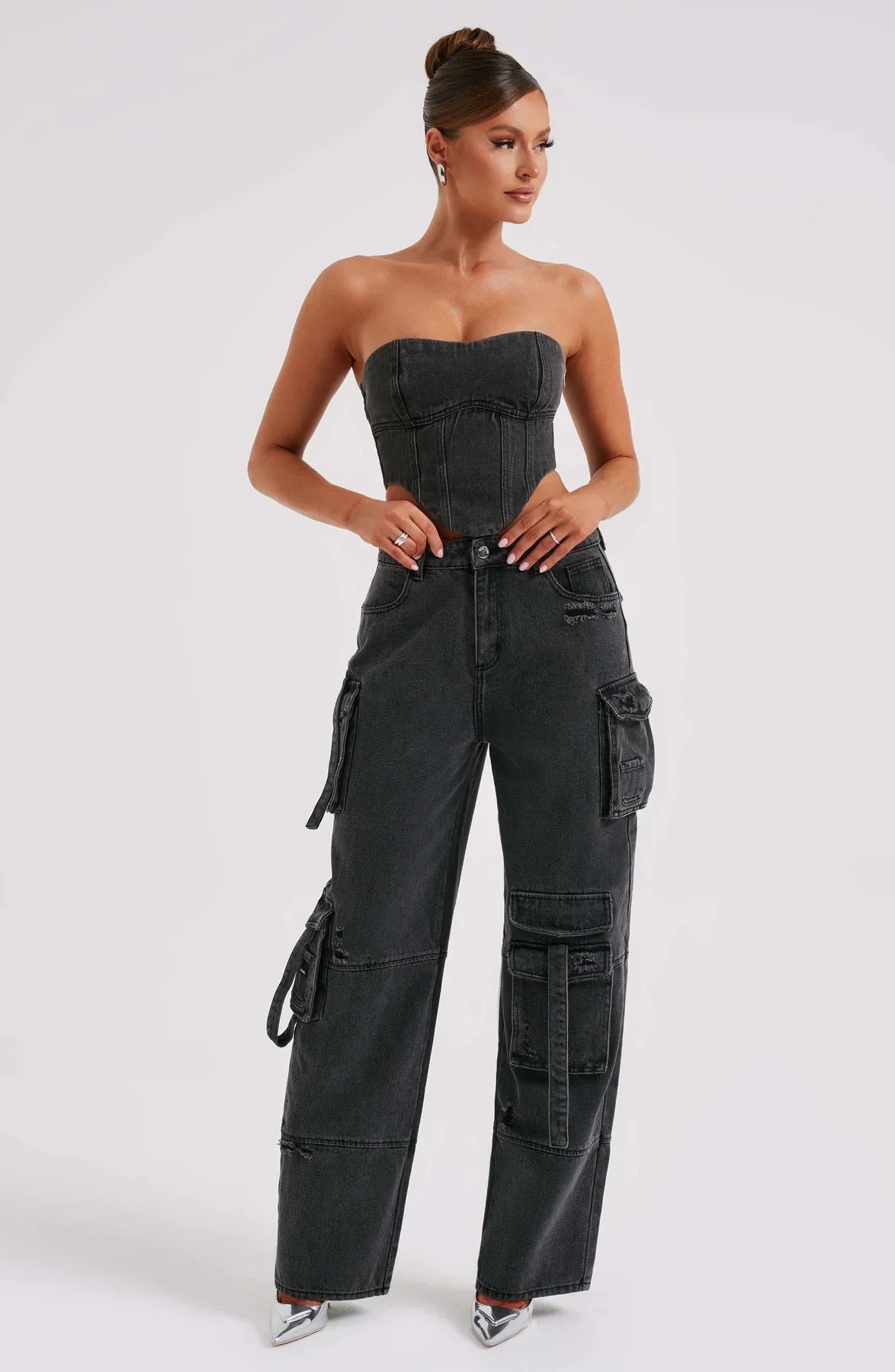 Denim korsett og cargo bukser sett