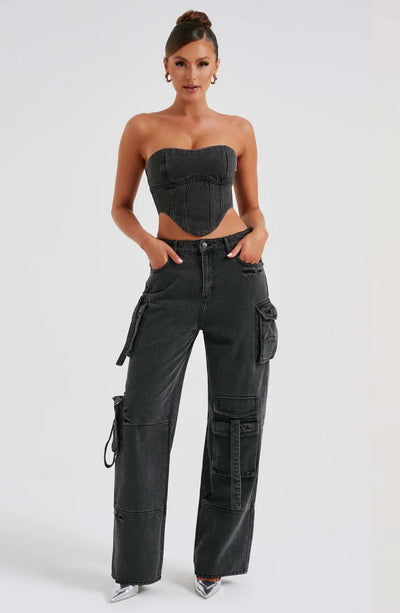 Denim korsett og cargo bukser sett