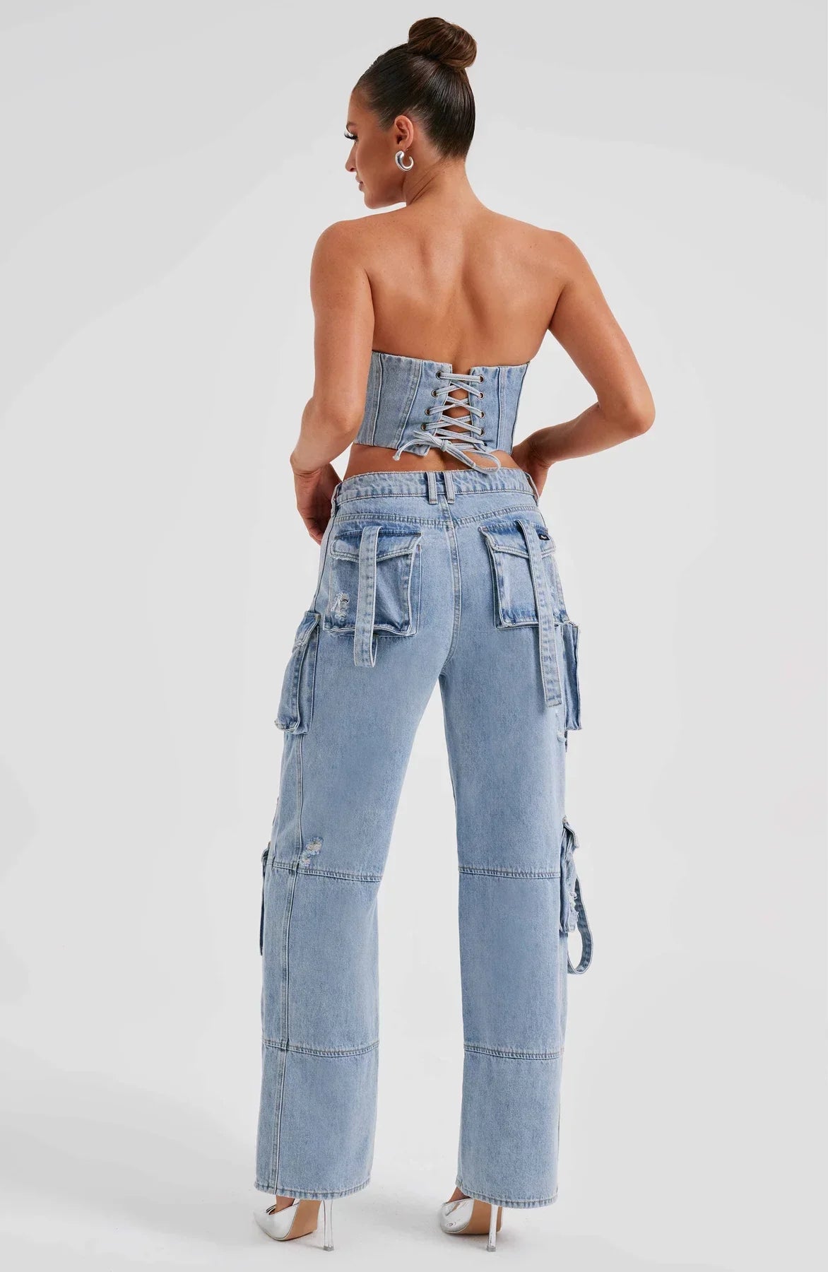 Denim korsett og cargo bukser sett