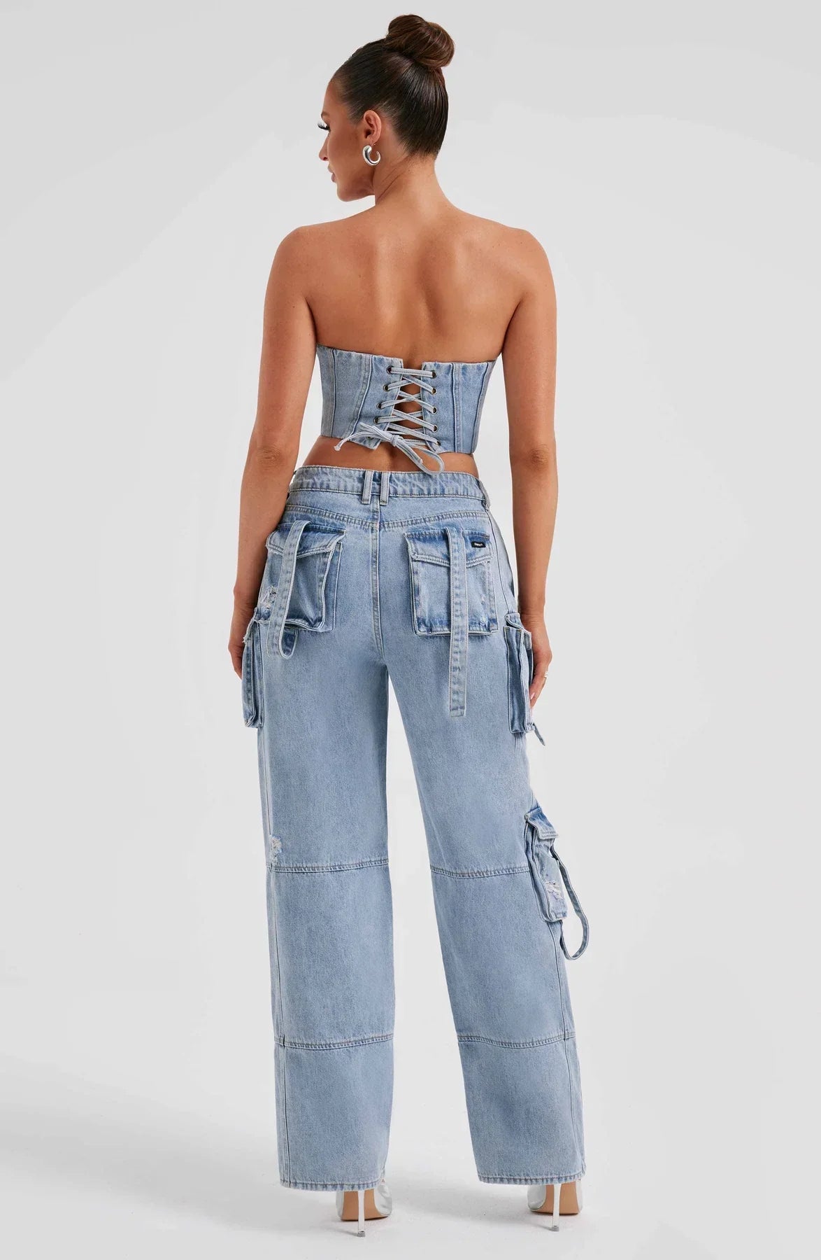 Denim korsett og cargo bukser sett