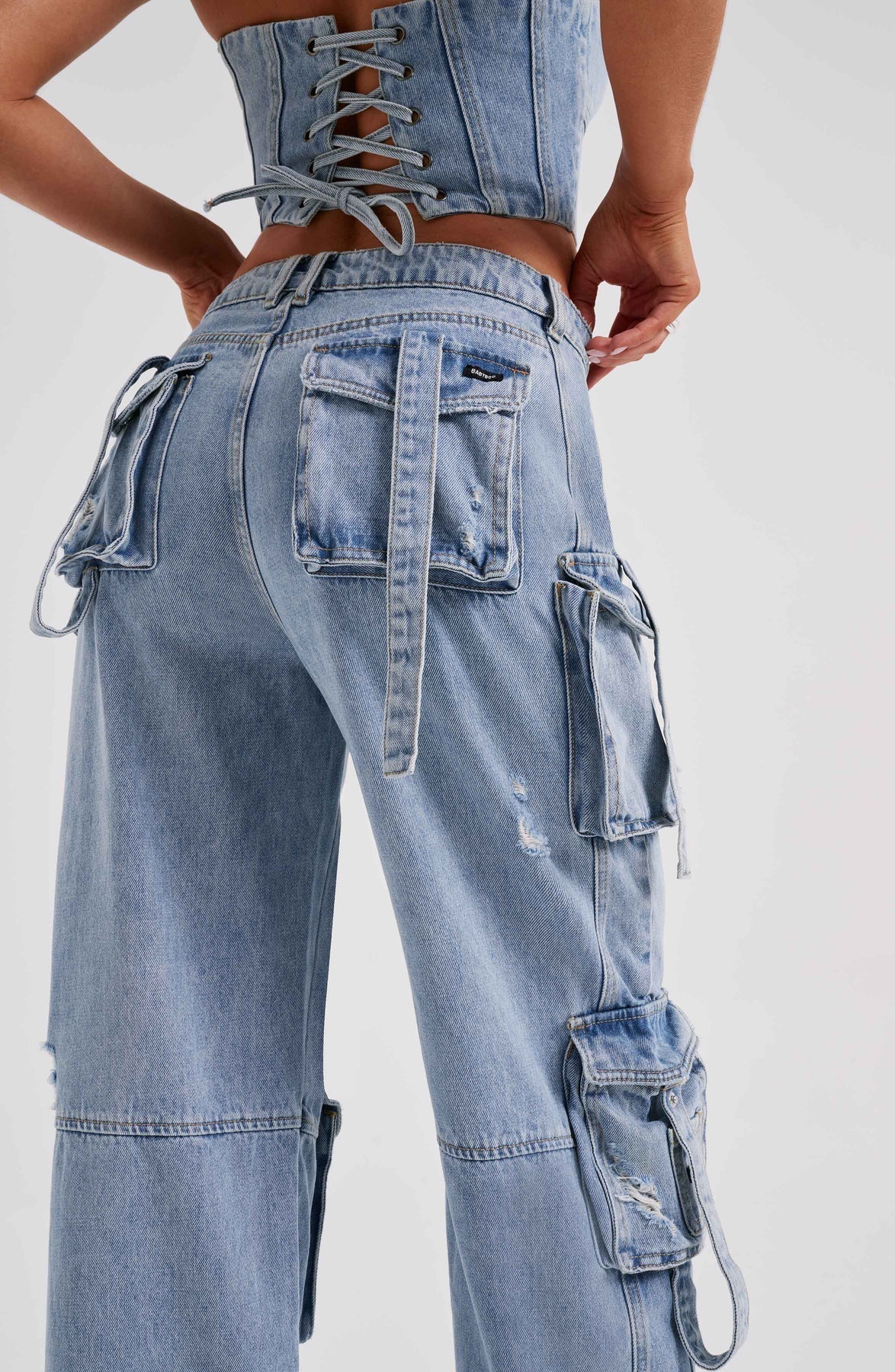 Denim korsett og cargo bukser sett