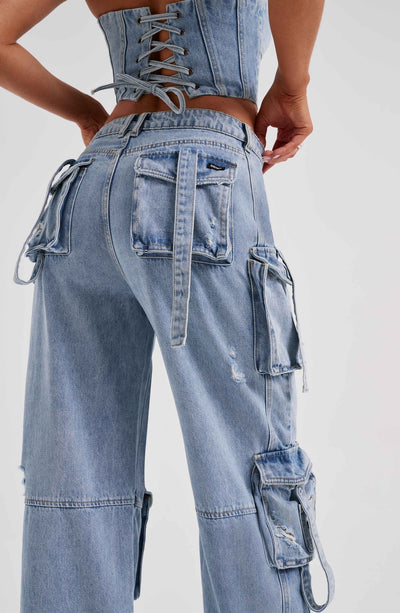Denim korsett og cargo bukser sett