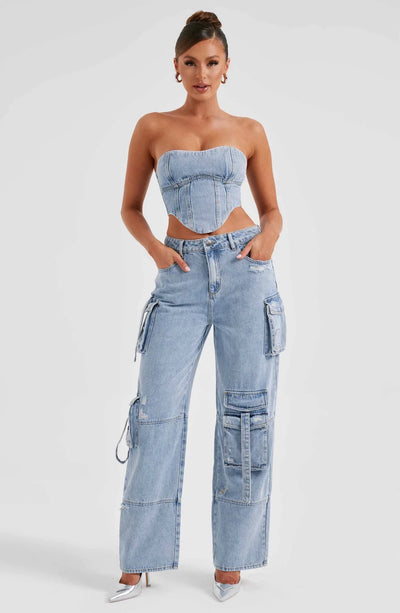 Denim korsett og cargo bukser sett