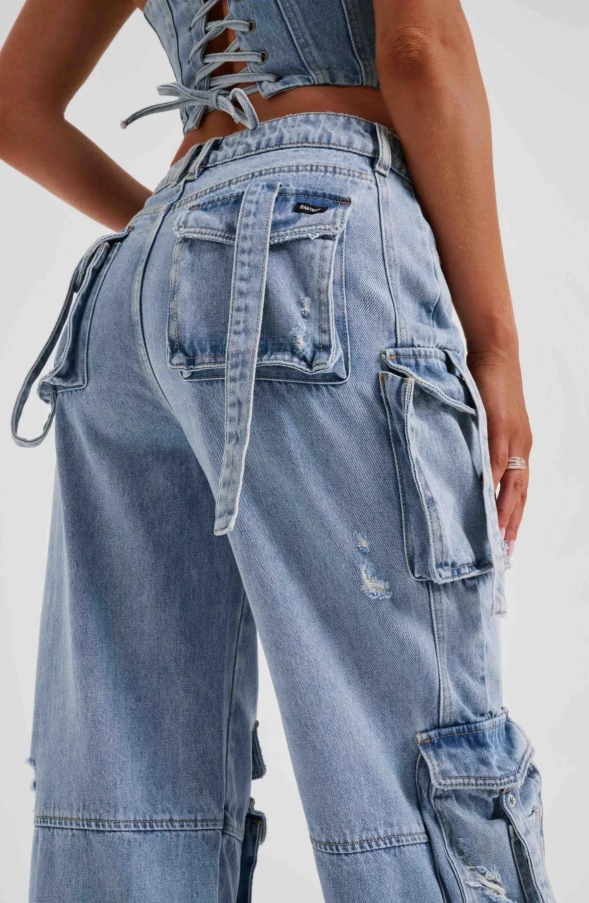 Denim korsett og cargo bukser sett
