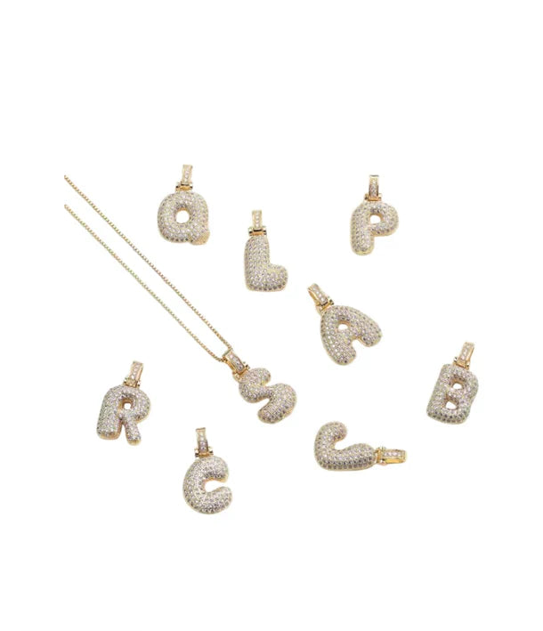 Pave Bubble Halskjede med Initial | 18k Gull