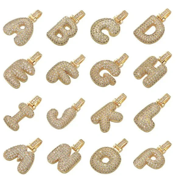 Pave Bubble Halskjede med Initial | 18k Gull