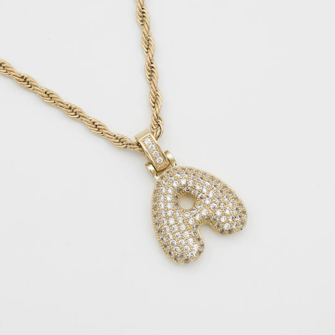 Pave Bubble Halskjede med Initial | 18k Gull