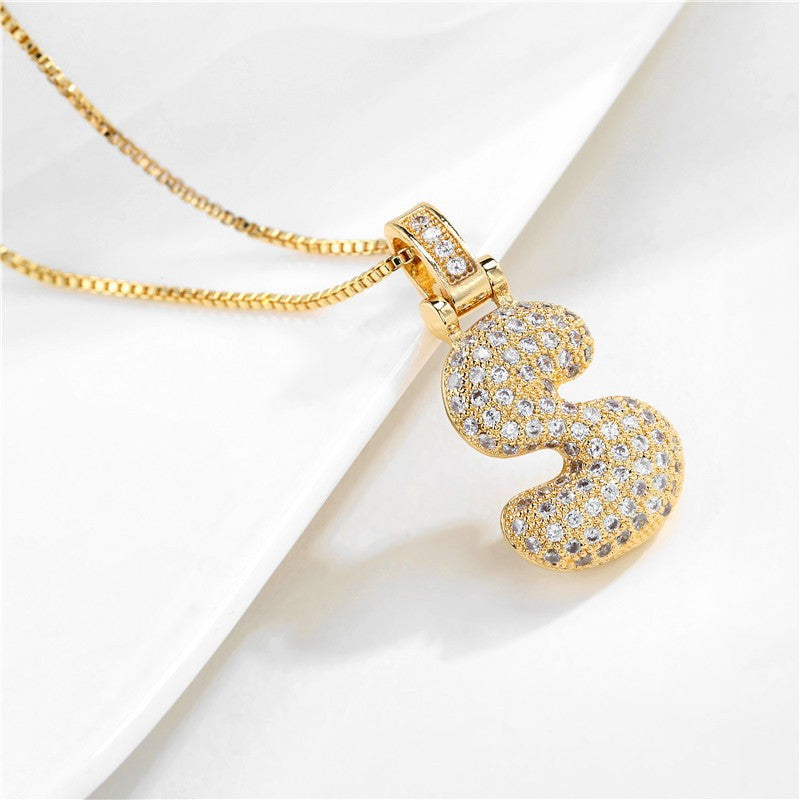 Pave Bubble Halskjede med Initial | 18k Gull