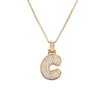 Pave Bubble Halskjede med Initial | 18k Gull